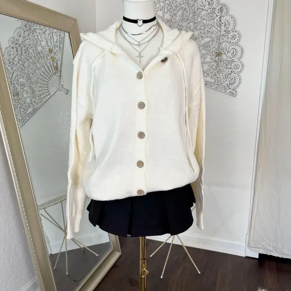 Source Unknown Chunky Soft White Oversizes Button Up Cardigan Hoodie 2XL - Image 2