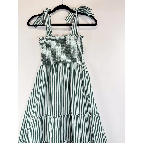 Maxwell And Gerladine Dress Green The Brooke Midi Stripe Smocked Tiered Flowy XS - Image 9