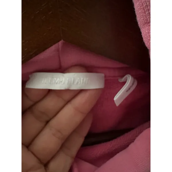Helmut Lang "Inside Out" Repeat Text Logo Hoodie – Pink‎ (Size L) - Image 5