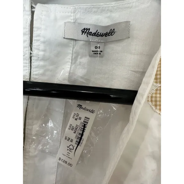Madewell Annamarie Mini Girly Gauzy Poofy Cotton Dress White Floral NWT size 00 - Image 3