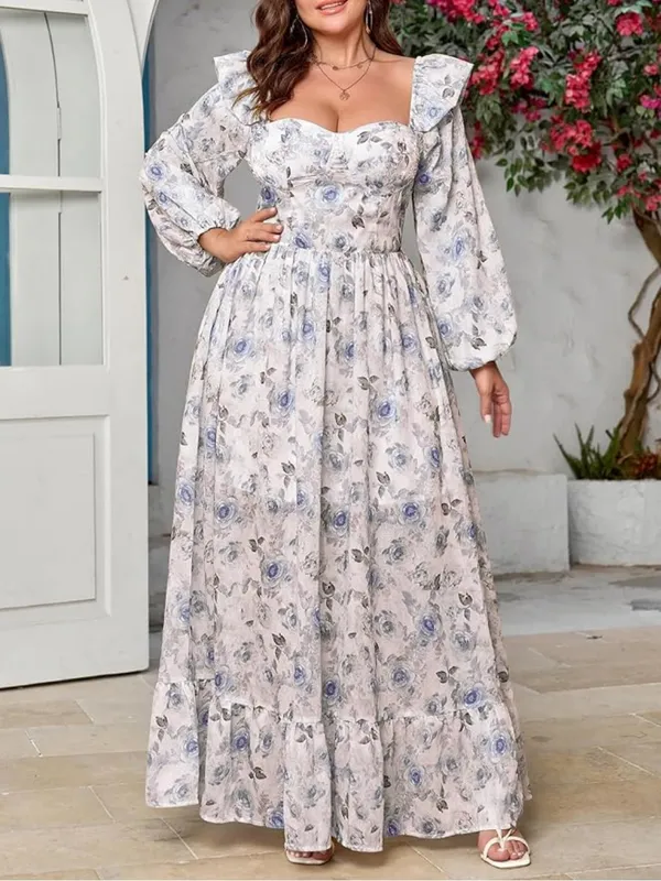 Eywol Long Sleeve White Floral Maxi Dress Large New With Tags - Image 7