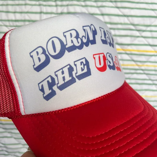 Born In The USA Trucker Hat Red - Image 3