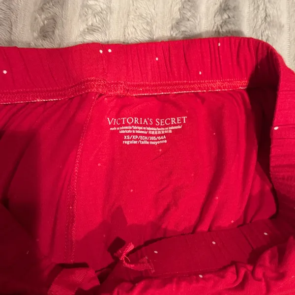 Victoria's Secret Red Polka Dot Pajama Pants Leopard Trim XS Regular - Image 4