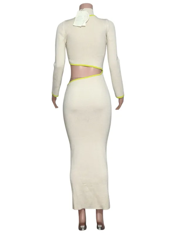 BAOBAB Kayda Cut-Out Long Sleeve Knit Maxi Dress, Vanilla/Lime, Large - Image 7