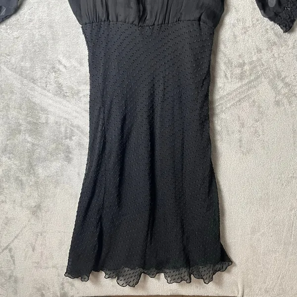 Tibi Black Silk Chiffon Dress Sheer Polka Dot Sleeves Tie Neck Size 2 XS‎ - Image 6
