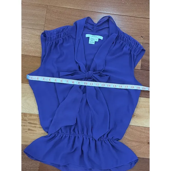 Studio M Blouse Womens Purple Bow‎ Tie Neck Smocked Peplum Sleeveless XL - Image 3