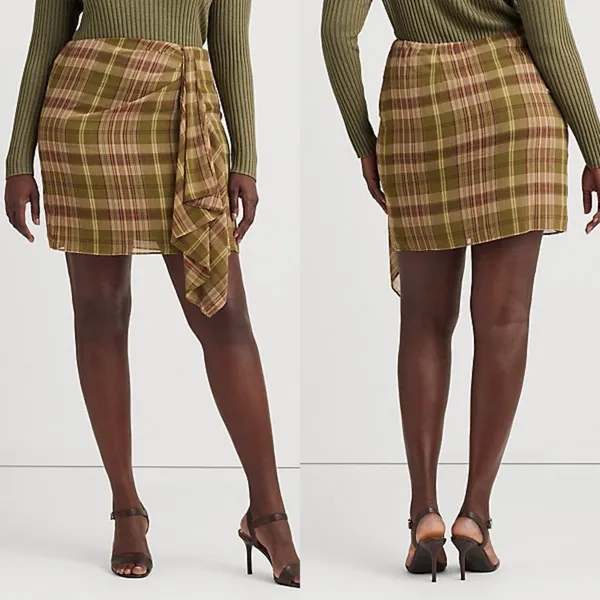 Lauren Ralph Lauren Plaid Ruffle-Trim Georgette Skirt Green Farm Olive 10 NWT - Image 2