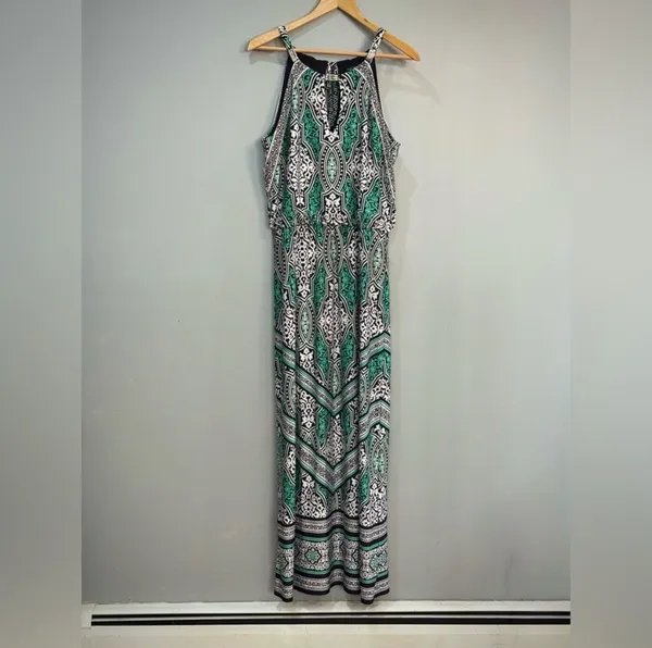 White House | Black Market SALE! Green Patterned Maxi Dress Size M EUC - Image 3