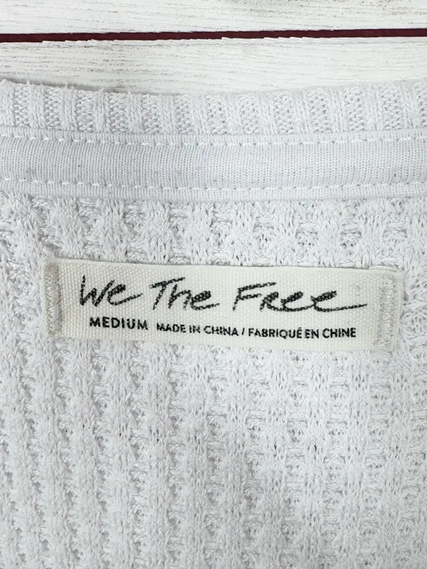 Free People Santa Clara Thermal Oversized Slouchy Top‎ Medium Blue White - Image 9