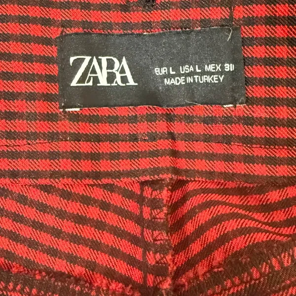 ZARA High Rise Stretch Gingham Flat Front Skinny Pants Button ZipUp L Red Black - Image 8
