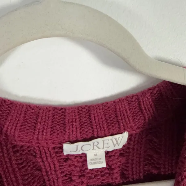 J Crew Cable Knit Crewneck Sweater 100% Cotton Vivid Mulberry Womens Medium - Image 4