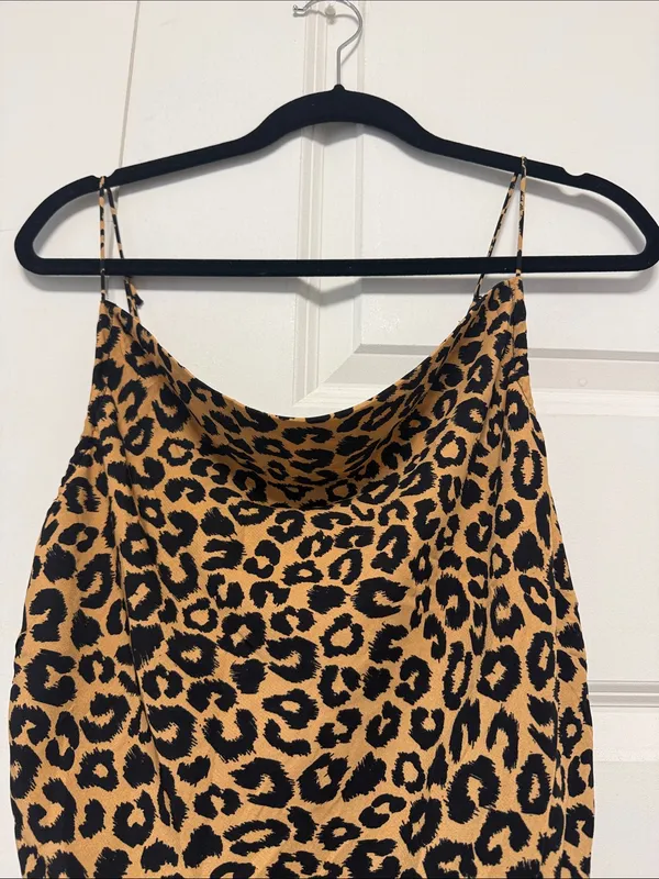 Leopard Print Cowl Neck Bodysuit in Tan and Black - Image 3