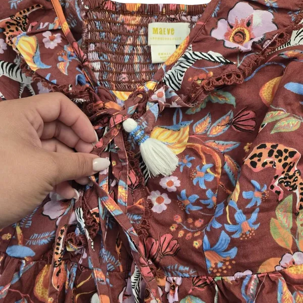 Anthropologie Maeve Zebra Print‎ Ruffle Tie Front Blouse Size: S - Image 3