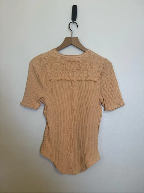 FREE PEOPLE‎ Smocked Textured Care Red Delicious T-Shirt - Image 6