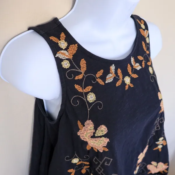 Free People Embroidered Swing Tank Top Women XS Navy Blue Floral Open Back Boho - Image 16