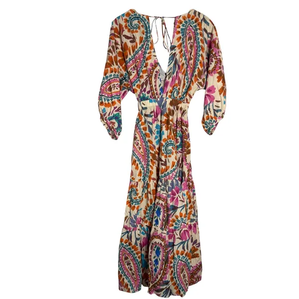 Zara Blogger Favorite Colorful Paisley Tiered Knotted Cotton Resort Midi Dress - Image 9