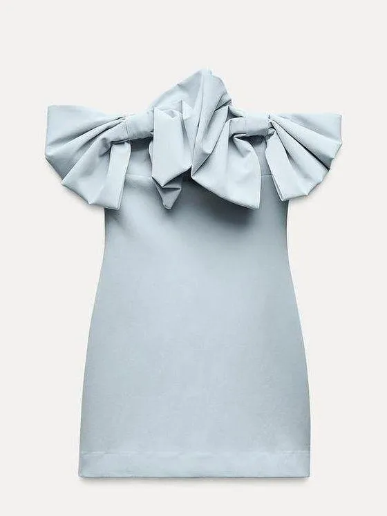 ZARA dress mini bow baby blue fitted bodycon party wedding - Image 15