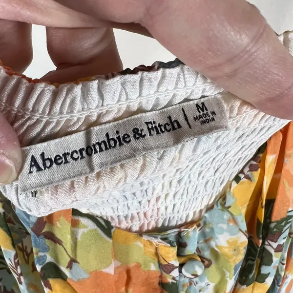 Abercrombie & Fitch Yellow Floral Button Front‎ Smocked Midi Dress Womens Medium - Image 7
