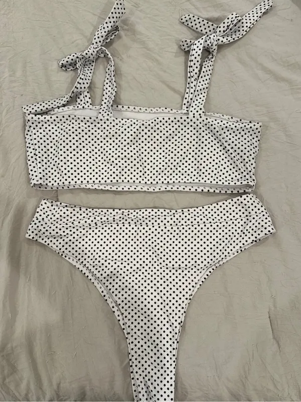 SHEIN White Polka Dot Tie-Shoulder Bikini Set - Image 2
