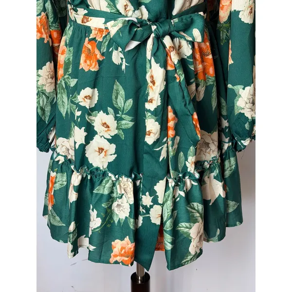 Baltic Born Tally Mini Dress Women XL Green NWT Floral Long Sleeve Ruffle Boho - Image 7