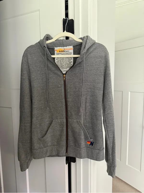 Aviator Nation Bolt Gray Zip-Up Hoodie Lightning Heather - Image 3