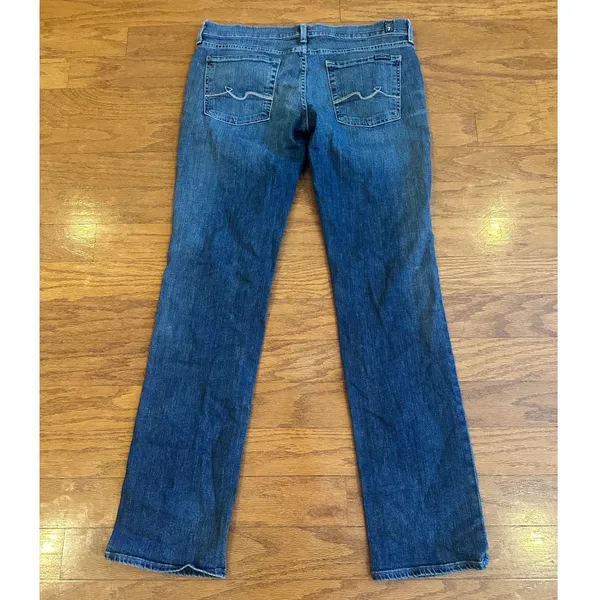 7 For All Mankind Womens Straight Leg Jeans Blue Medium Wash Sz 31 Stretch - Image 2