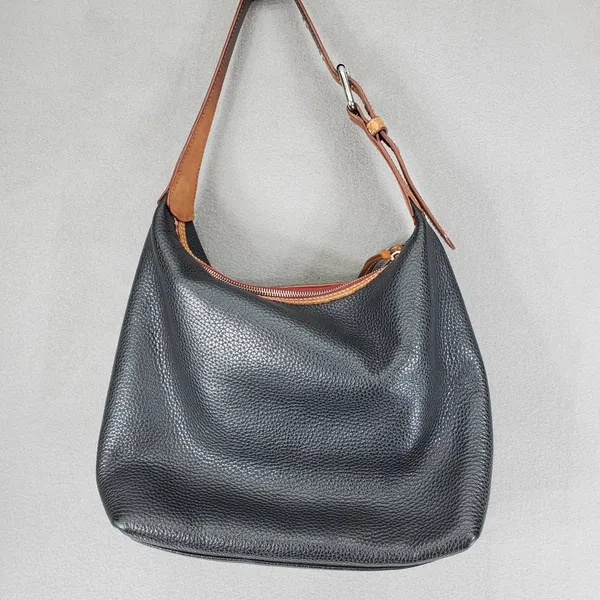 Dooney & Bourke Black Tan Pebbled Leather Patterson Paige Shoulder Hobo‎ Bag - Image 6