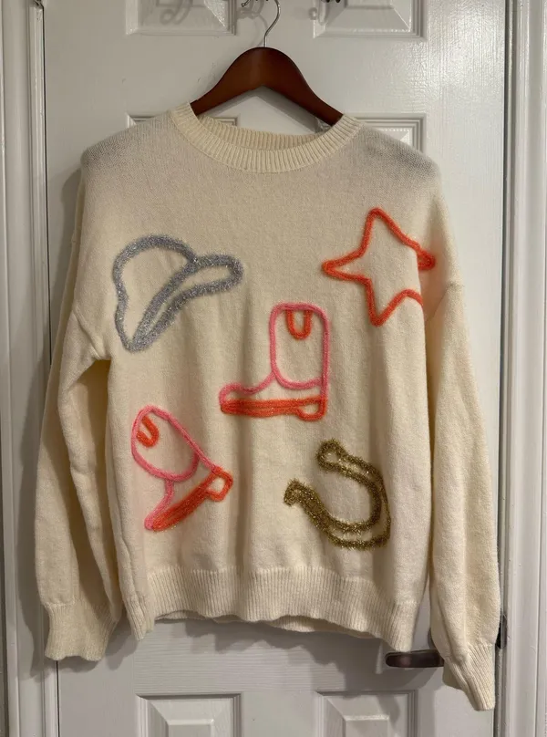 Boutique Western Knit Sweater White Size M - Image 2