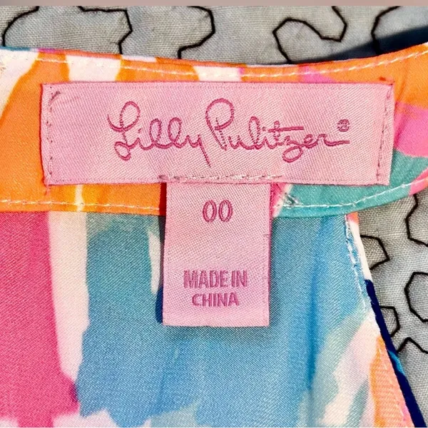 Lilly Pulitzer Edona Romper Goombay Smashed Pink Blue Orange Sz 00💛 - Image 9