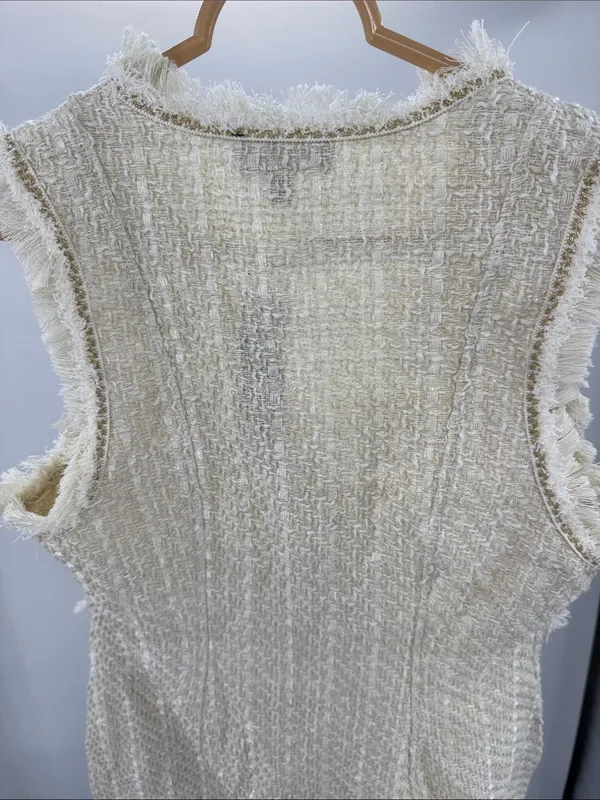 Trixxi cream bouclé tweed double breasted metallic mini blazer vest dress fringe - Image 4