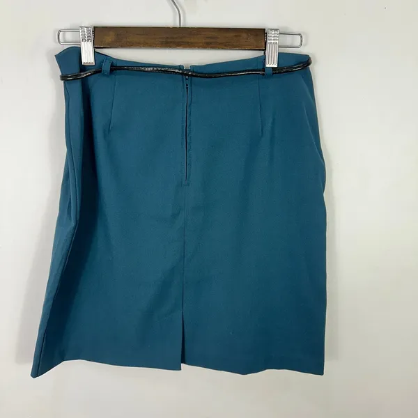 Vtg Fashion Bug Pencil Skirt 6 Teal Belted Retro‎ Mod Minimalist Office Career - Image 4
