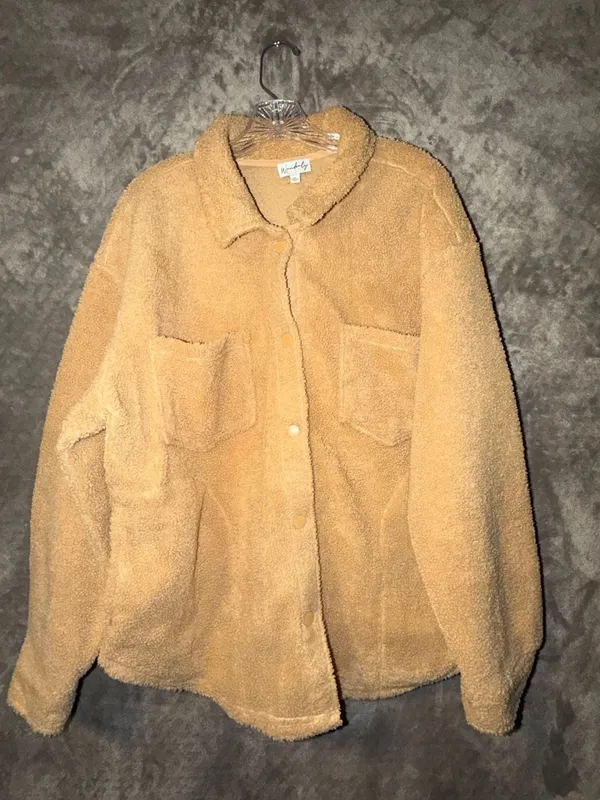 Wonderly Women's Camel Brown Sherpa Fleece Shacket Jacket Size XL - Image 3