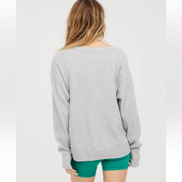 aerie Light Gray Wow! Waffle Long Sleeve Tee - Image 2