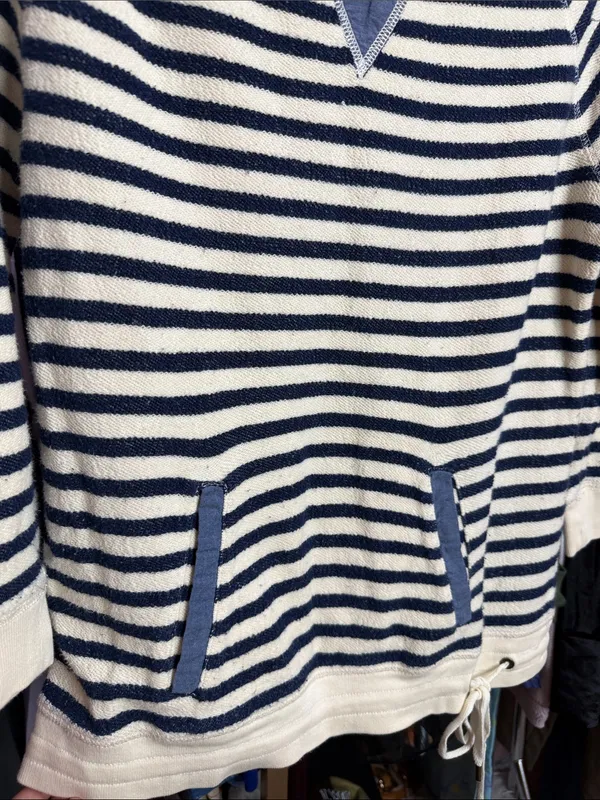 Lauren Ralph Lauren Navy Cream Striped Pullover Sweatshirt Drawstring Hem XS - Image 4