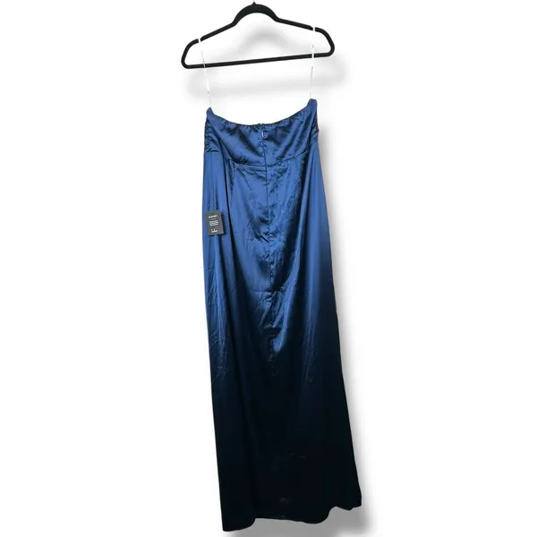 Lulus NWT Memorable Entrance Dark Blue Strapless Satin Pleated Maxi Gown Dress - Image 8