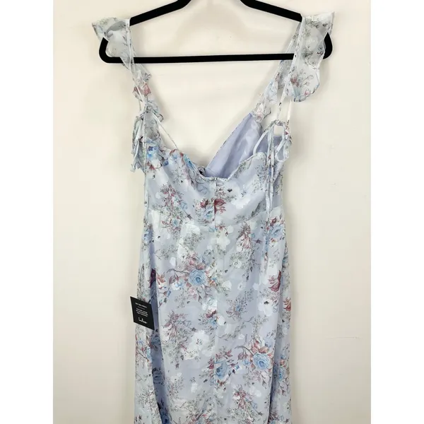 Lulus Delightful Direction Blue Floral Ruffled Tie-Strap Midi Dress Small NWT - Image 12