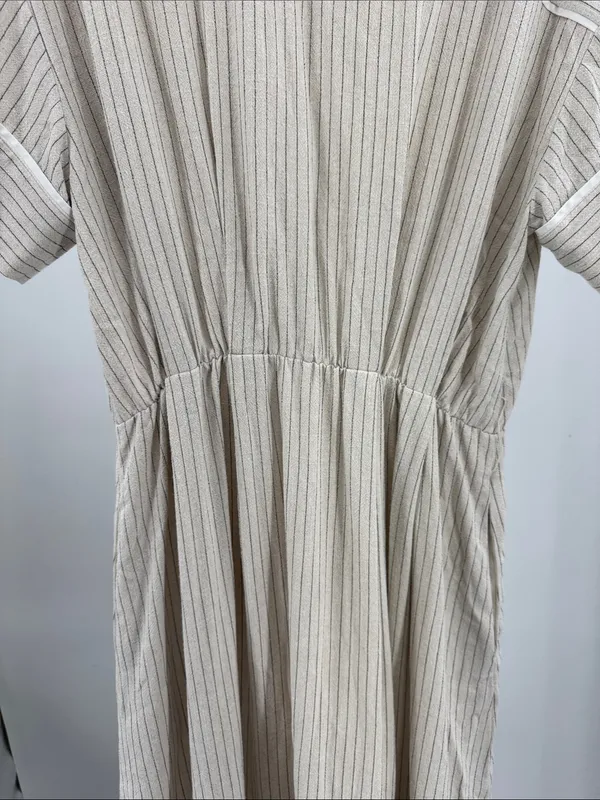 Tuckernuck Cream Black Striped Midi shirt dress linen blend classic neutral M - Image 10