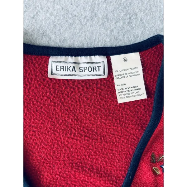 Vintage Erika Sport Womens Fleece Vest Red Embroidered Bells Holiday Christmas M - Image 4