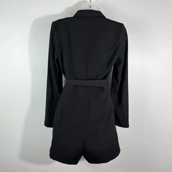 Black Blazer Style Belted Waist Long Sleeve Romper Jumpsuit Size 2 Business - Image 5