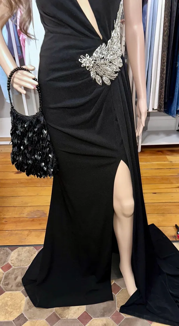 PromGirl Black With Silver Detailed Beading Prom Dress - Image 4