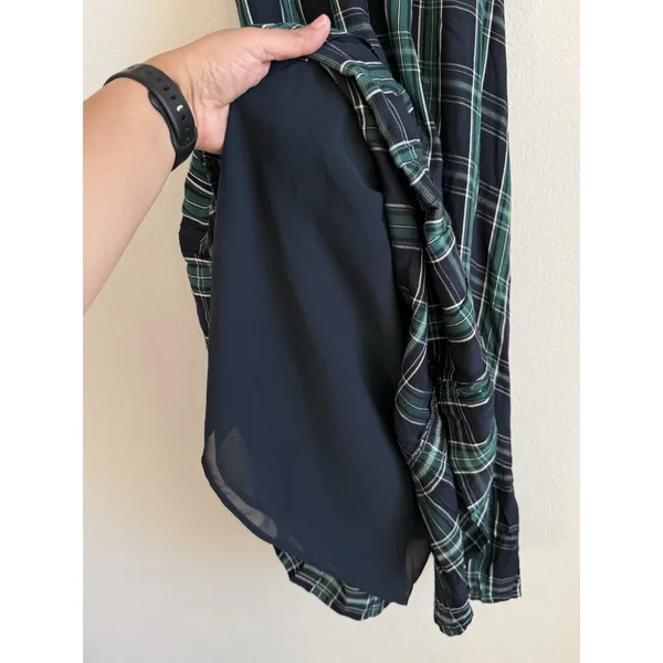 Loft Dress Women's 12 Blue Green Plaid‎ Shift Belted Short Sleeve Pleated Lined - Image 9