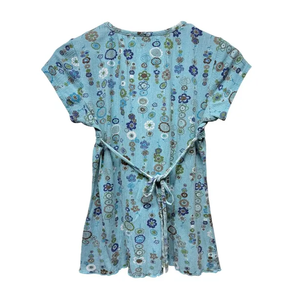 Y2K Babydoll Top XS Floral Milkmaid Boho Fairy Grunge Blue Coquette Short Sleeve - Image 2