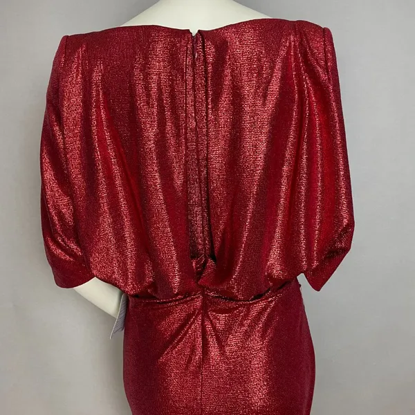 Eliza J Cocktail Dress Capelet Sleeve NWT Ruched‎ Sparkly Red Draped Back Size 8 - Image 9