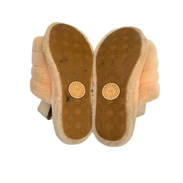 UGG Fluff Yeah Slide Peach Tan Sheepskin Slingback Slipper 1095119 Womens 9 - Image 5