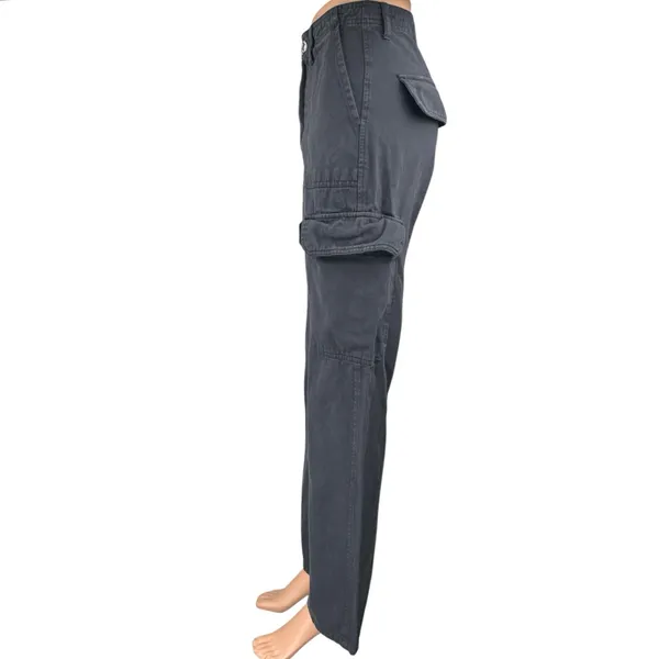 Zara Women's Gray Straight Wide Leg High Rise Cargo Trousers Denim Jeans Pants 2 - Image 2