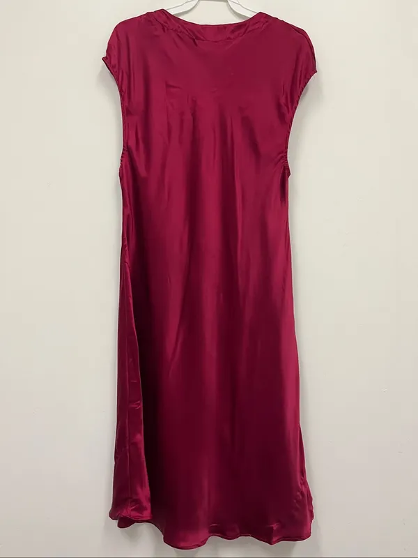 Women's 100% silk SilkSilky Satin A-Line Dress in Deep Magenta size L - Image 3