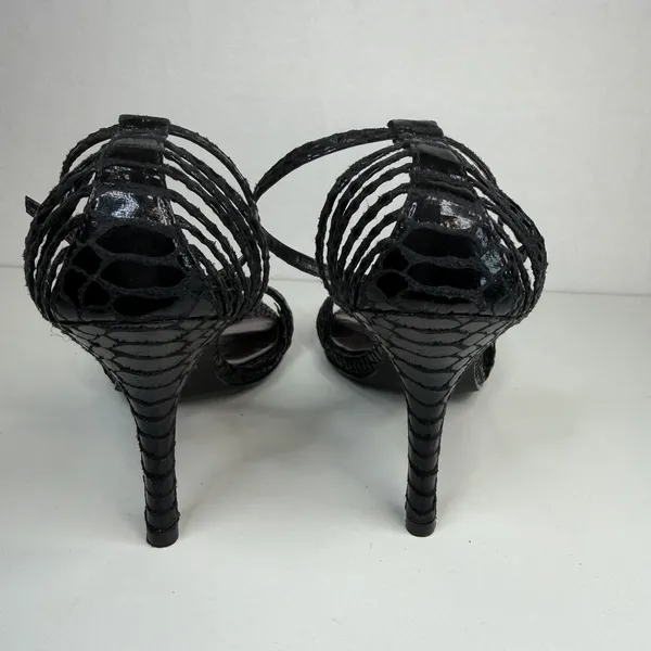 Kelly & Katie brand black‎ strappy high-heeled sandals with a textured finish. 8 - Image 3