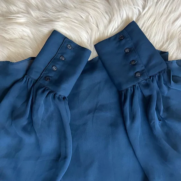 Amaryllis Blue Cut-Out Ruffle Trim Long Sleeve Blouse - Image 3