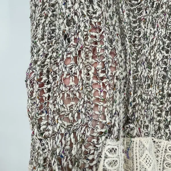 POL Hooded‎ Open Knit Lace Kangaroo Pocket Cuff Long Sleeve Pullover Size L - Image 4