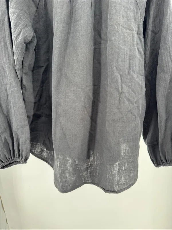 Quince 100% Organic Cotton Gauze Peasant Blouse M black boho casual work neutral - Image 10